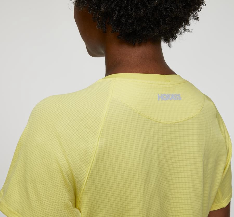 Top Hoka One One Mujer - Performance Short Sleeve - Amarillo - MXO104259